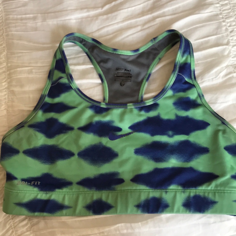 nike sports bra! green and blue pattern!